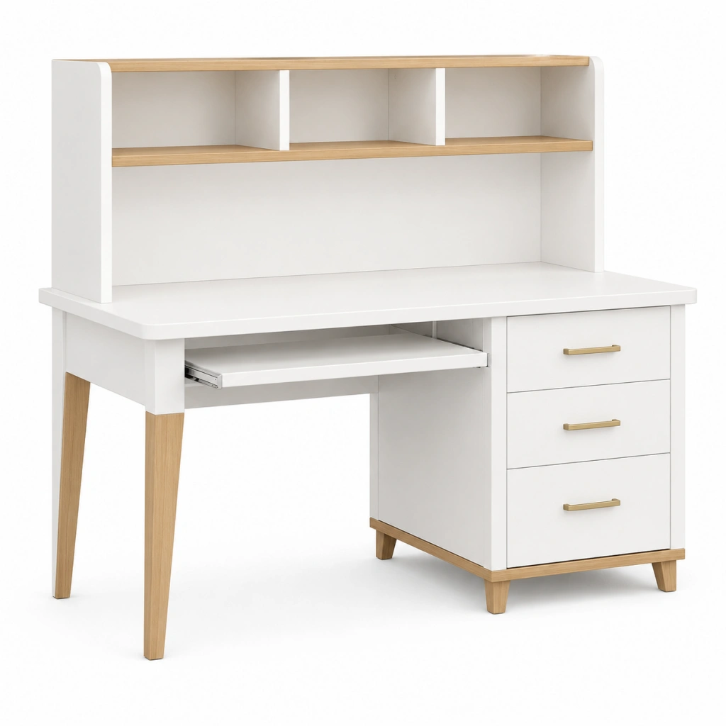 Scrivania con libreria 120 x 60 x 150 cm bianca e legno con cassetti stile nordico