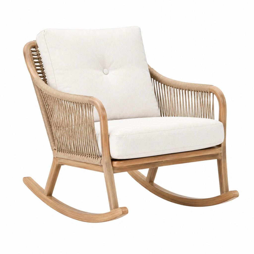 Sedia a dondolo 70 x 100 x 98 cm in legno e corda beige stile naturale