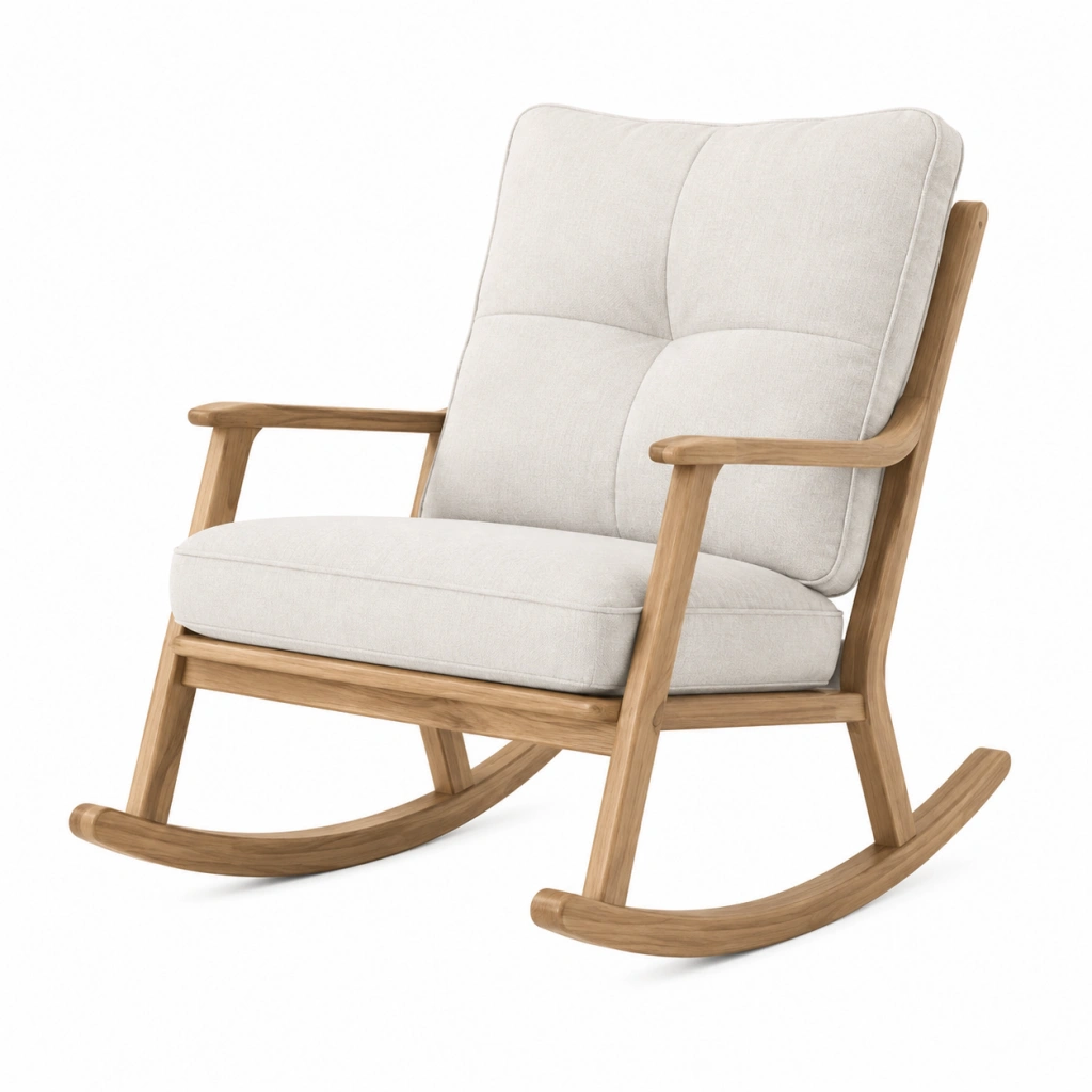 Sedia a dondolo 68 x 96 x 105 cm in legno e tessuto beige - stile nordico
