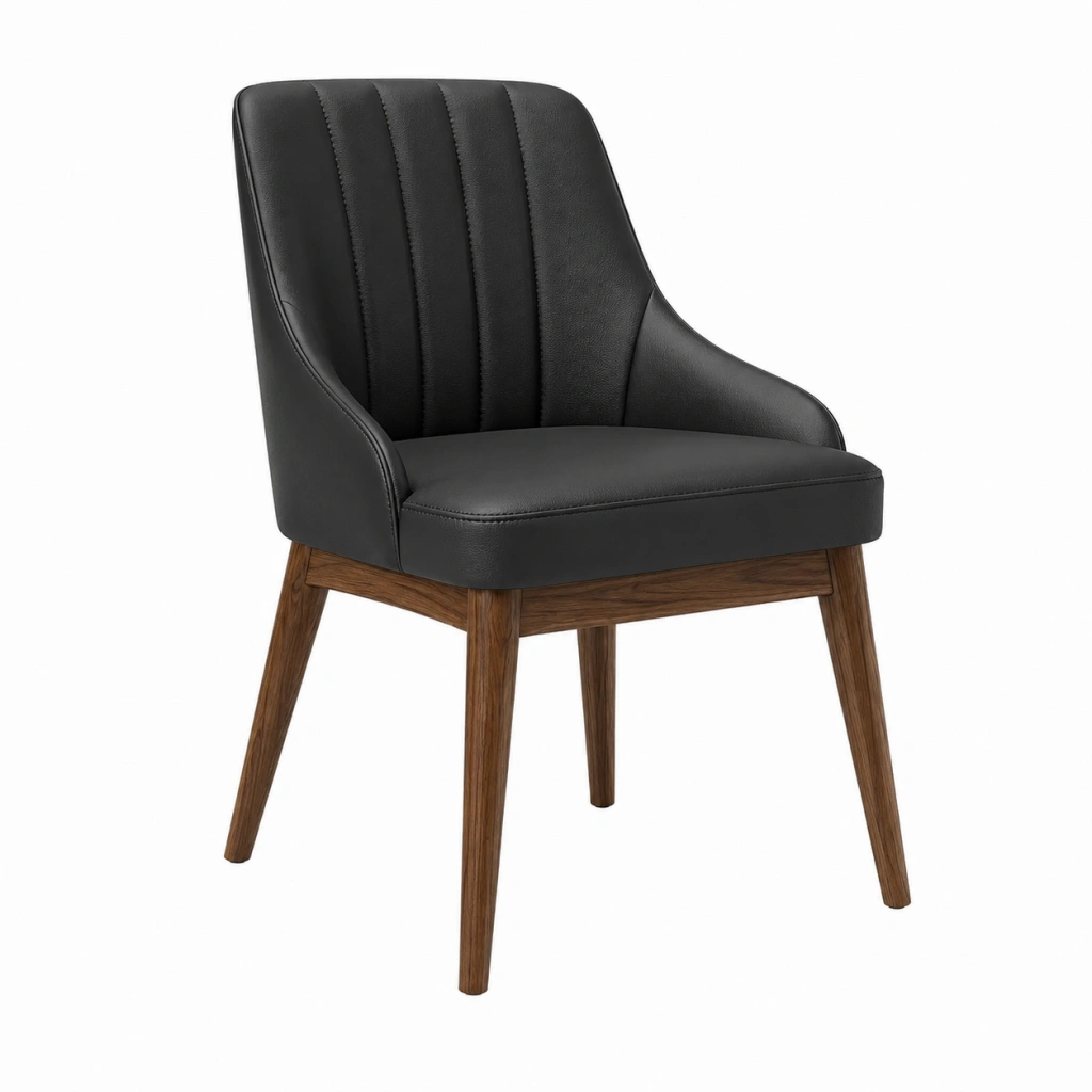 Sedia da pranzo 60 x 62 x 82 cm in similpelle nera con gambe in legno stile moderno