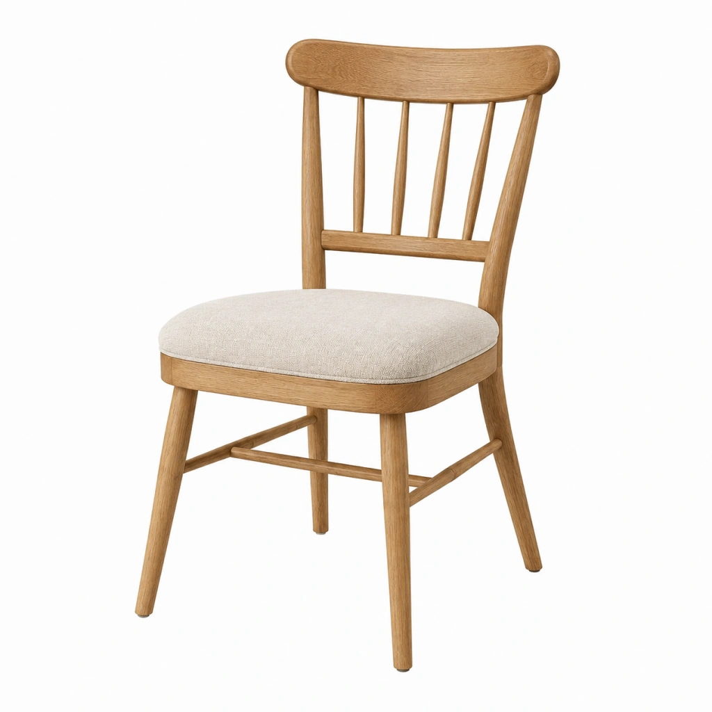 Sedia da pranzo 48 x 55 x 85 cm in legno naturale con seduta imbottita beige stile classico