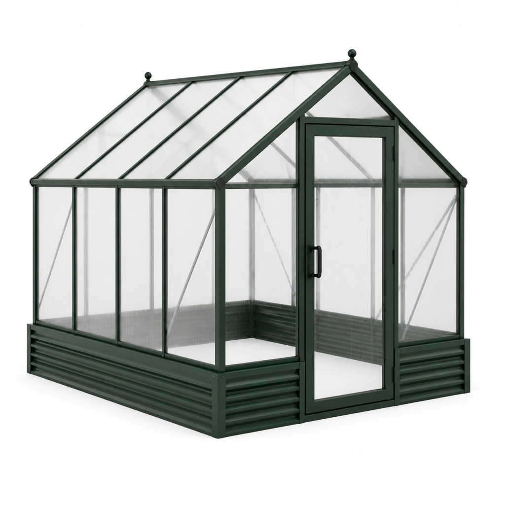 Serra da giardino 190 x 190 x 200 cm in metallo verde con pannelli trasparenti e porta