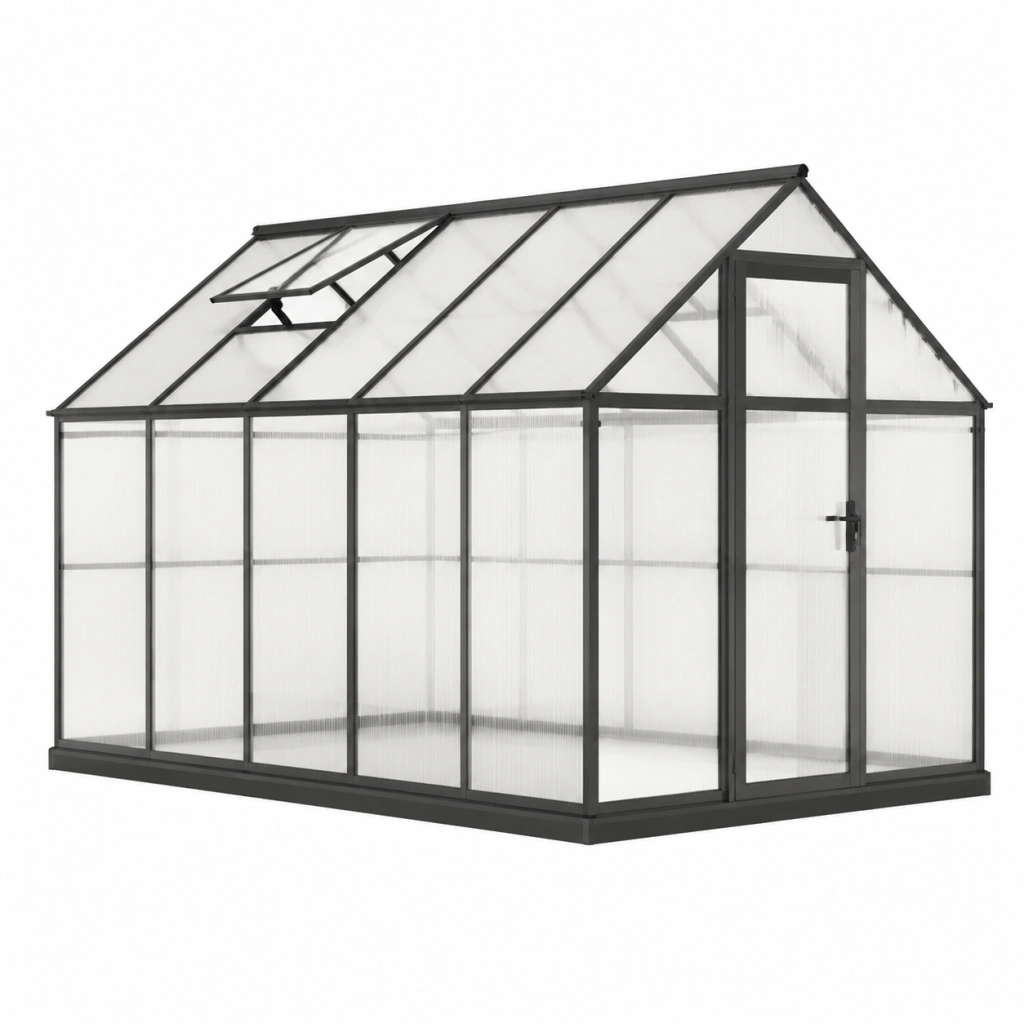 Serra da giardino 190 x 190 x 195 cm in alluminio e policarbonato trasparente con finestra di aerazione