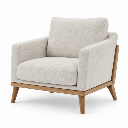Poltrona 76 x 80 x 82 cm in tessuto bouclé beige con struttura in legno stile moderno