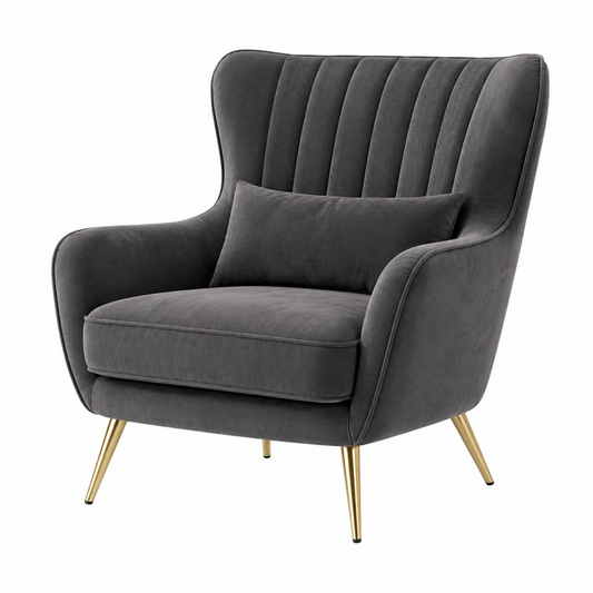 Poltrona 80 x 85 x 105 cm in tessuto effetto velluto grigio con gambe in metallo stile moderno