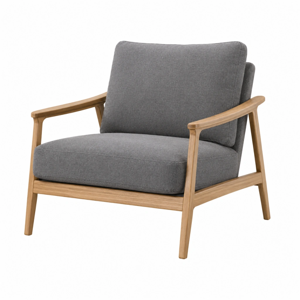 Poltrona 75 x 80 x 82 cm in tessuto grigio e legno naturale - stile moderno