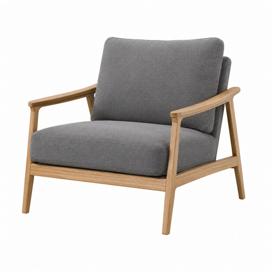 Poltrona 75 x 80 x 82 cm in tessuto grigio e legno naturale - stile moderno