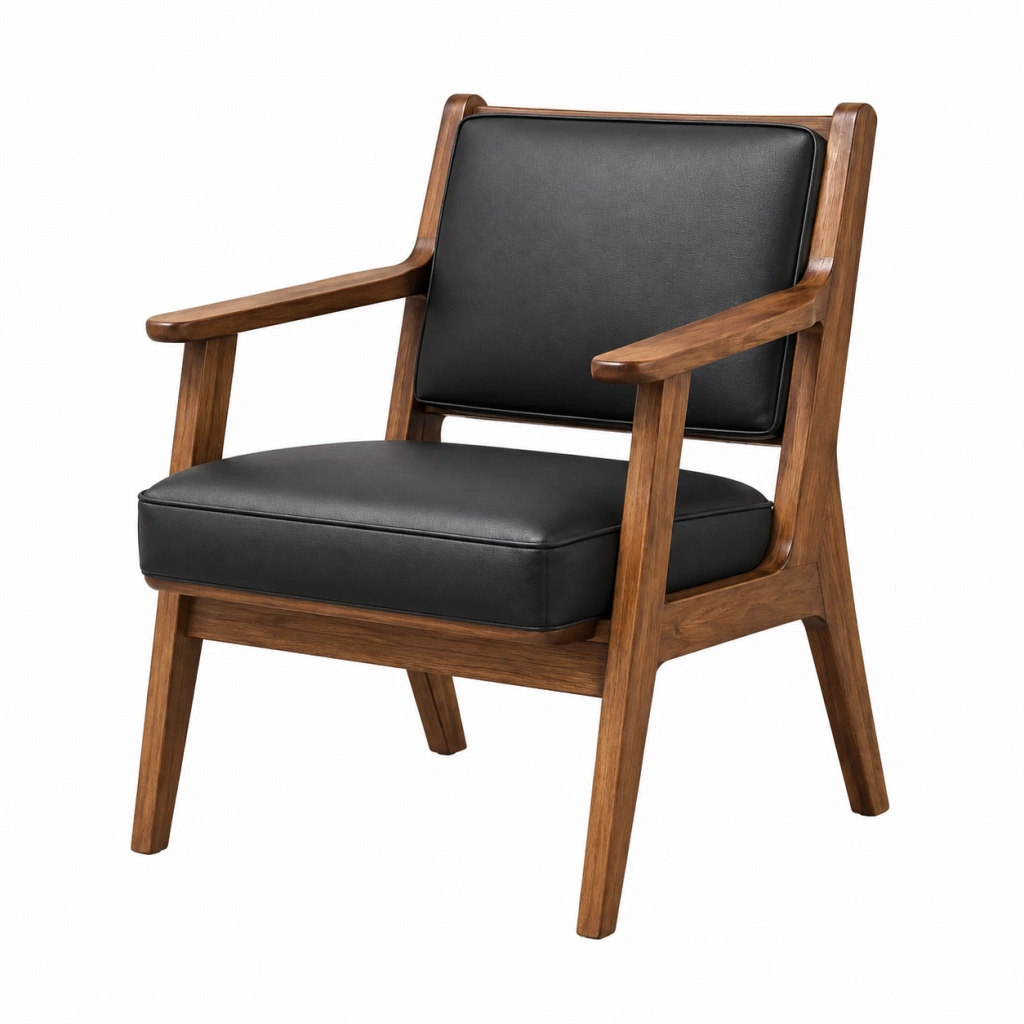 Poltrona 68 x 75 x 88 cm in legno marrone e rivestimento nero - stile moderno con braccioli