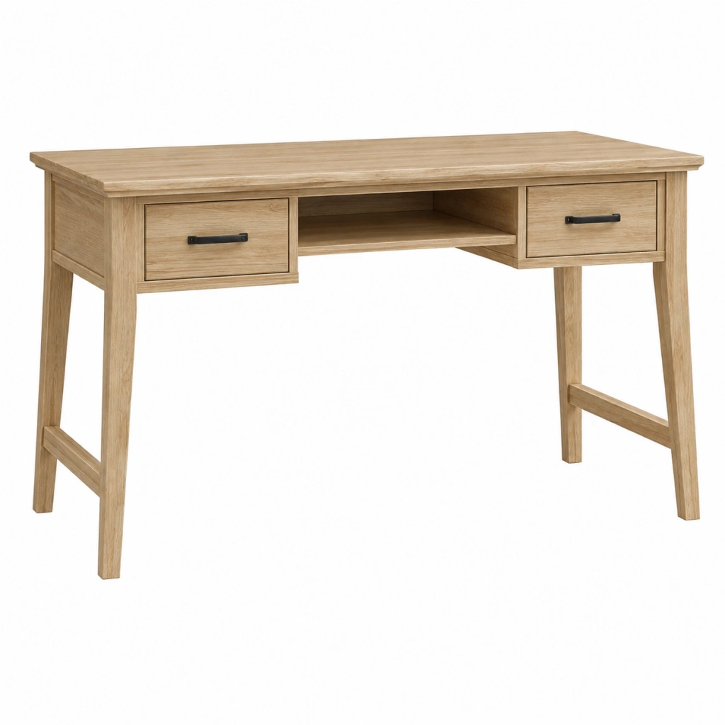 Scrivania 120 x 60 x 76 cm in legno naturale con due cassetti stile rustico