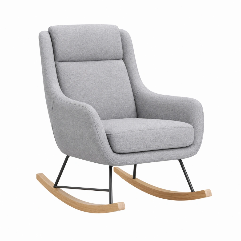 Sedia a dondolo 75 x 95 x 100 cm in tessuto grigio con struttura in metallo e legno