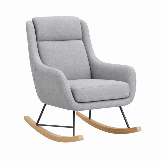 Sedia a dondolo 75 x 95 x 100 cm in tessuto grigio con struttura in metallo e legno