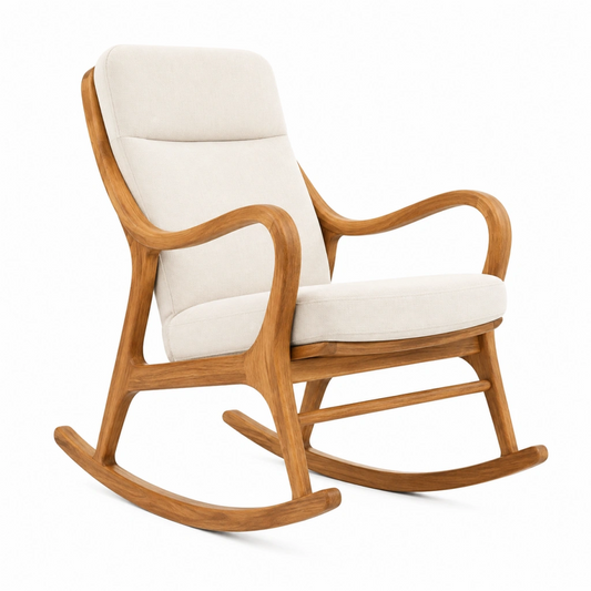 Sedia a dondolo 68 x 95 x 105 cm in legno e tessuto beige - poltrona moderna per relax