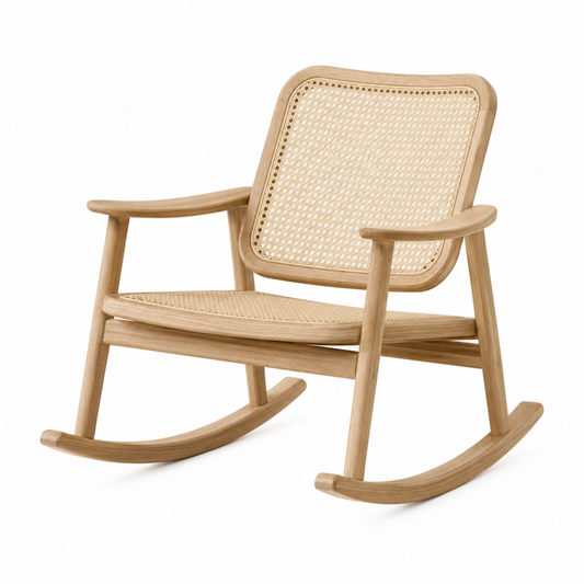 Sedia a dondolo 65 x 90 x 95 cm in legno e rattan naturale stile rétro