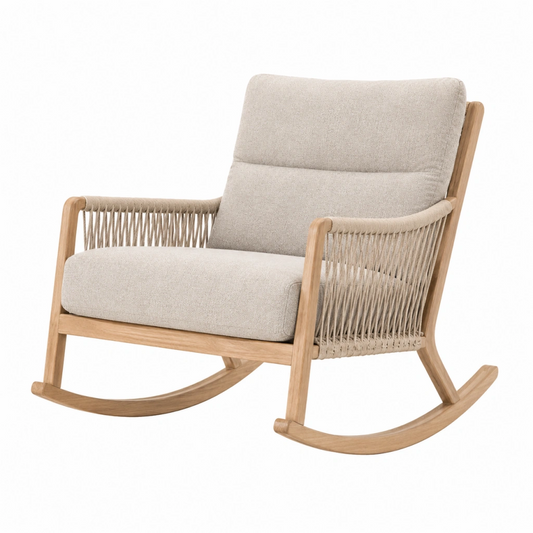 Sedia a dondolo 68 x 90 x 98 cm in legno e corda beige stile naturale