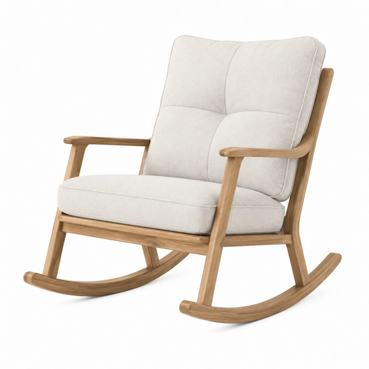 Sedia a dondolo 68 x 96 x 105 cm in legno e tessuto beige - stile nordico