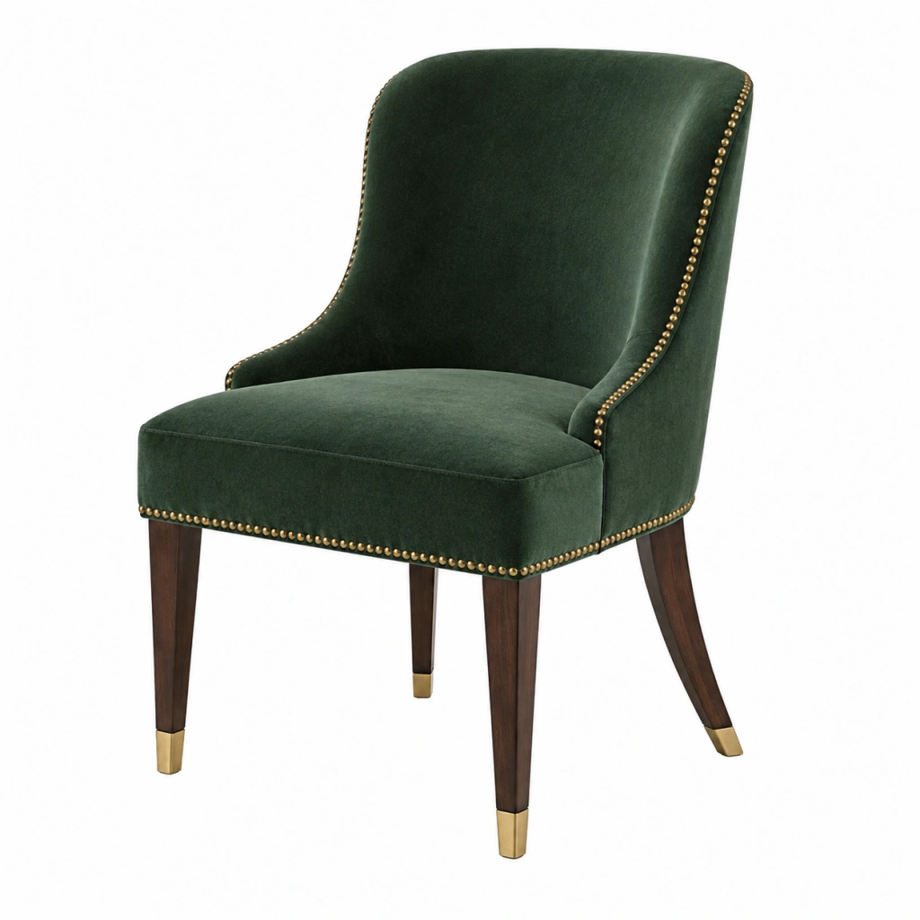 Sedia imbottita 62 x 68 x 99 cm in velluto verde con gambe in legno stile classico