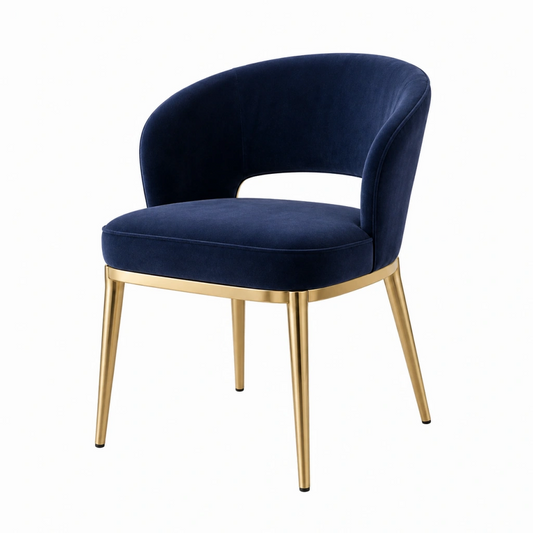 Sedia imbottita 60 x 60 x 78 cm in velluto blu navy con gambe in metallo dorato - stile moderno