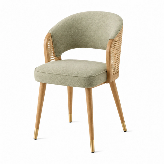 Sedia da pranzo 58 x 60 x 82 cm in legno e rattan verde salvia imbottita stile moderno