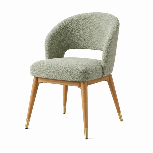 Sedia imbottita 60 x 60 x 80 cm in tessuto bouclé verde salvia con gambe in legno stile moderno