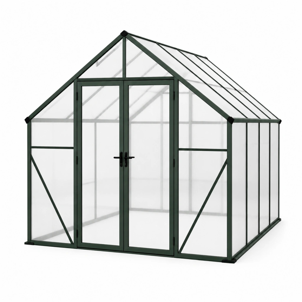 Serra da giardino 190 x 190 x 195 cm in alluminio verde con pannelli trasparenti e doppia porta