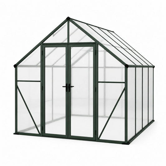 Serra da giardino 190 x 190 x 195 cm in alluminio verde con pannelli trasparenti e doppia porta