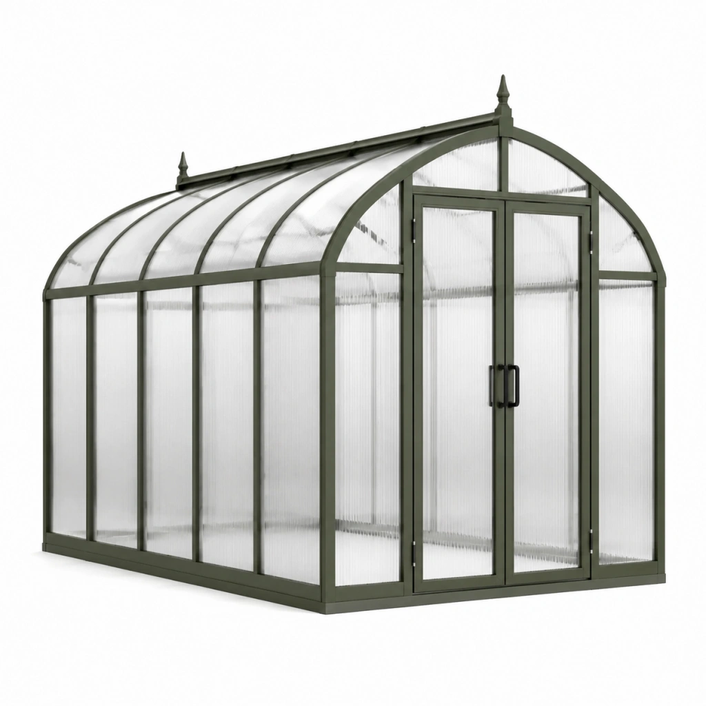 Serra da giardino 300 x 190 x 220 cm in alluminio verde con pannelli trasparenti a volta per coltivazione