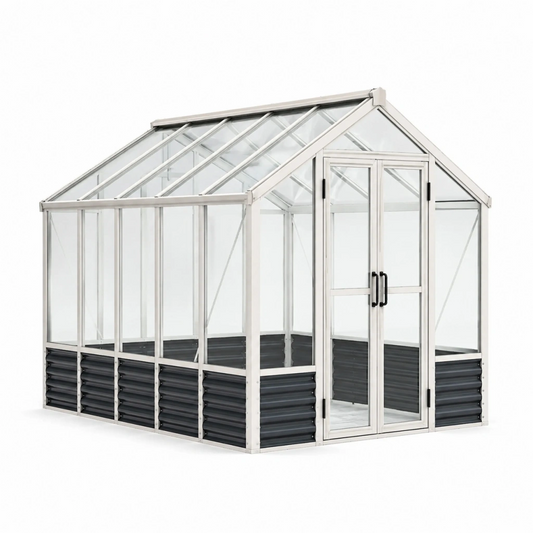 Serra da giardino 190 x 190 x 195 cm in alluminio bianco con pannelli trasparenti - tetto a doppia falda