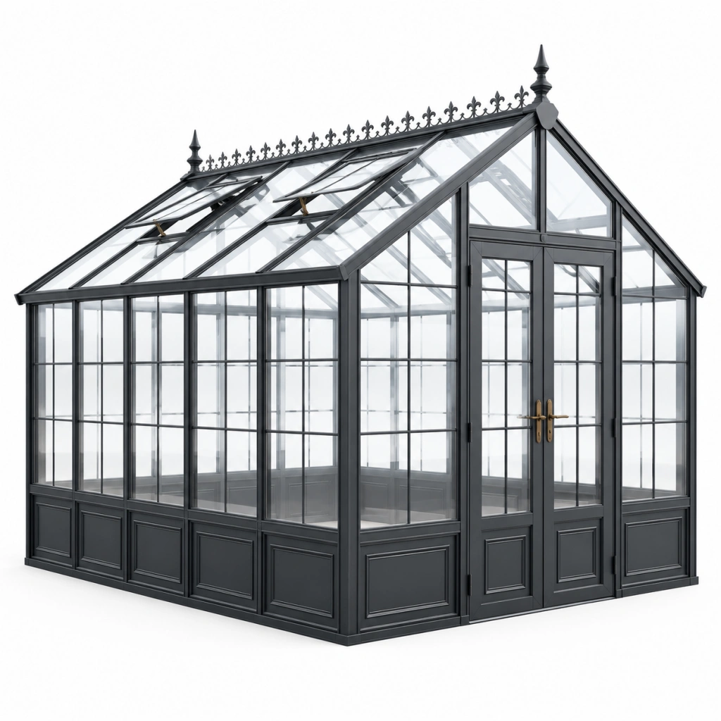 Serra da giardino 300 x 240 x 250 cm in vetro e metallo nero - stile vittoriano