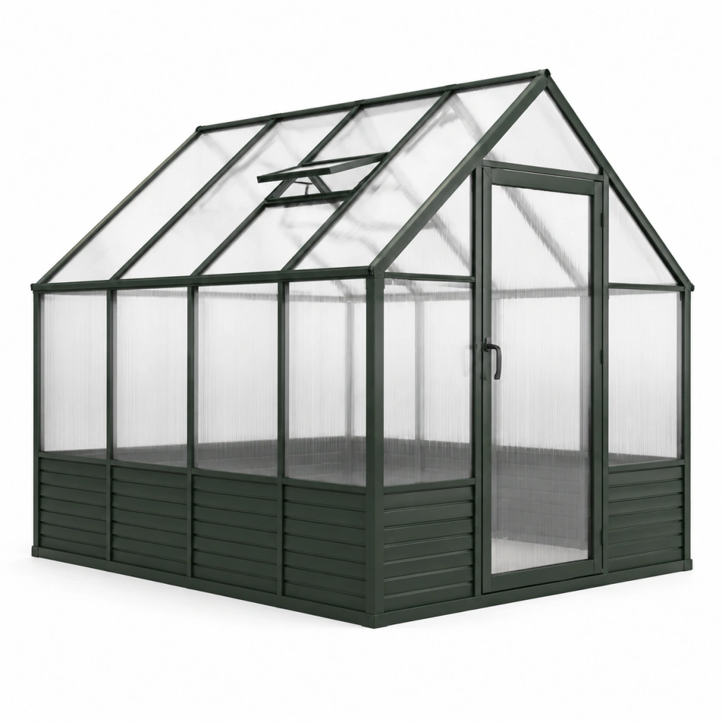 Serra da giardino 190 x 190 x 195 cm in alluminio e policarbonato verde con porta e finestra sul tetto