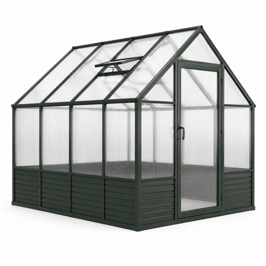 Serra da giardino 190 x 190 x 195 cm in alluminio e policarbonato verde con porta e finestra sul tetto