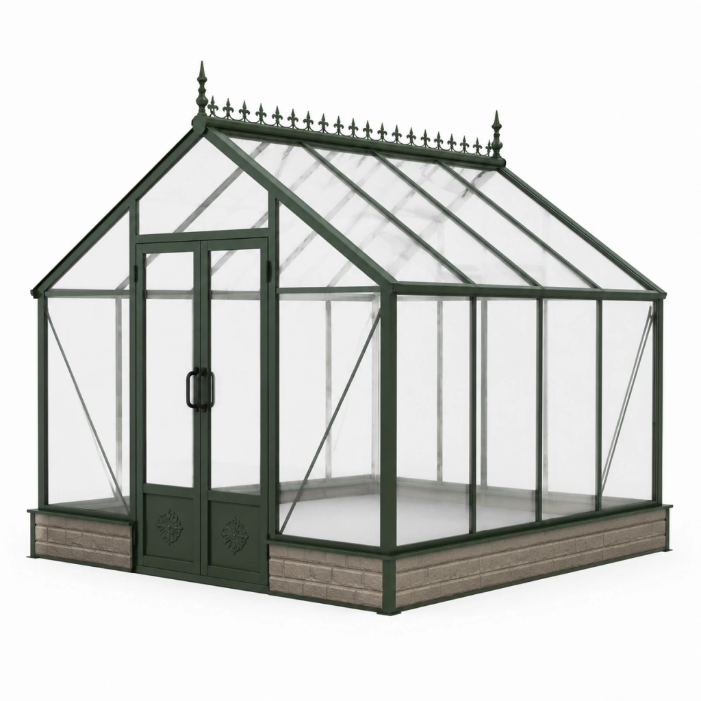 Serra da giardino 300 x 240 x 250 cm in metallo verde con pannelli trasparenti - stile vittoriano